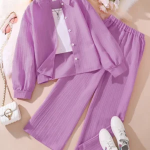 Left Mama Teenage Girl 2 Pieces/Set Turn-down Collar Long Sleeve Shirt and Pants New Autumn