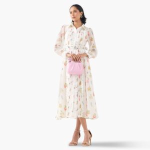 2Xtremz Floral Print Midi Dress with Lace Detail